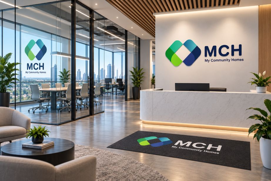 MCH reception with logo wall