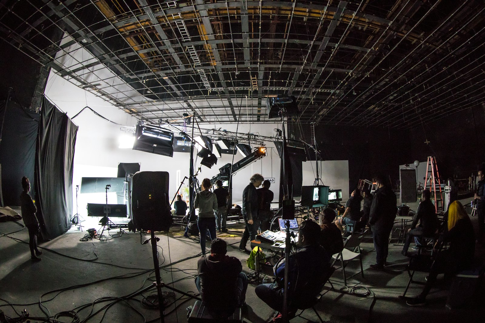 Film set with studio lighting