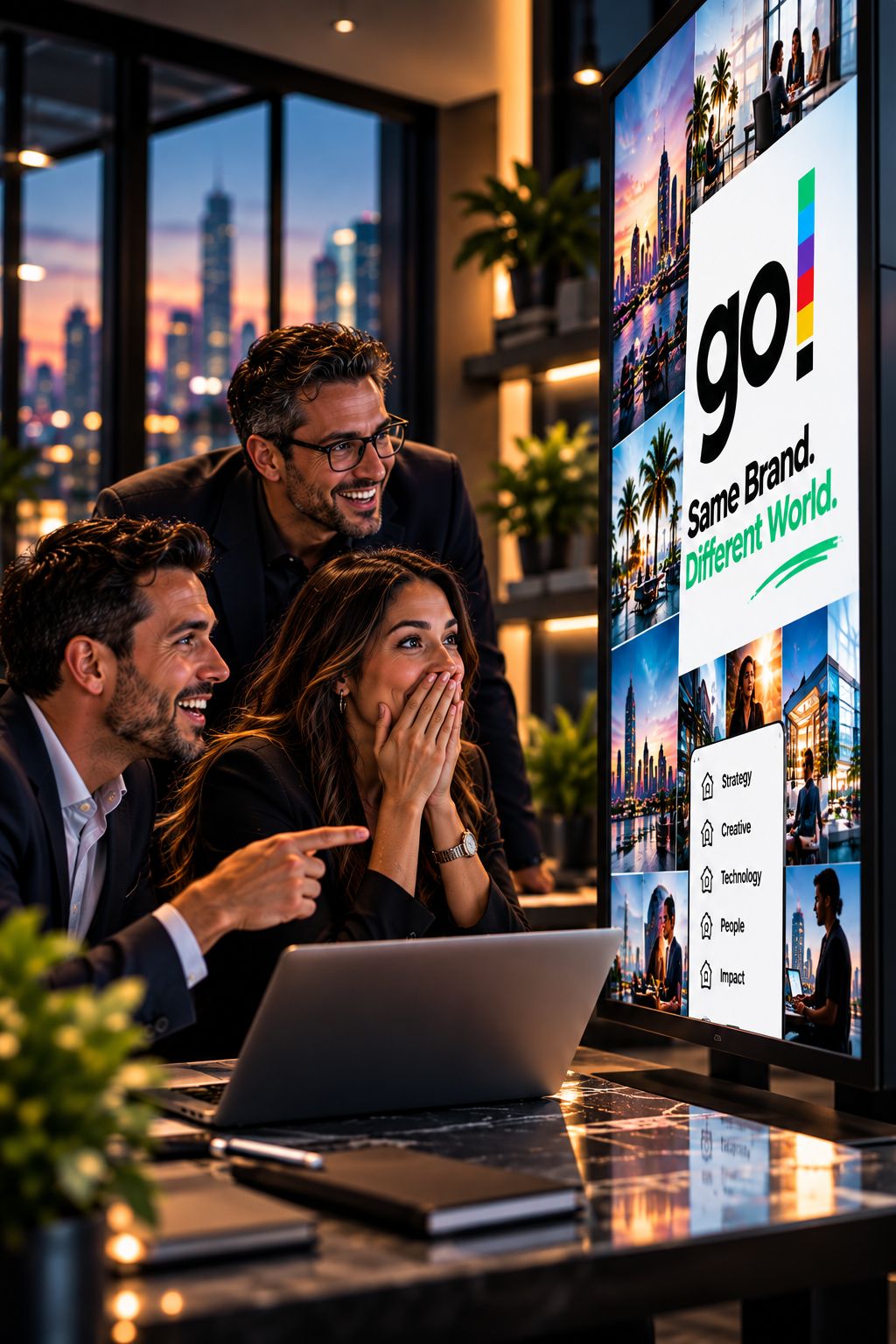 Excited team unveiling a bold brand vision