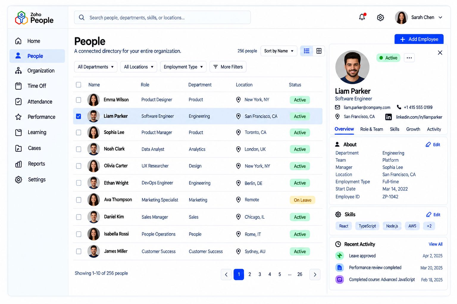 Zoho People employee directory