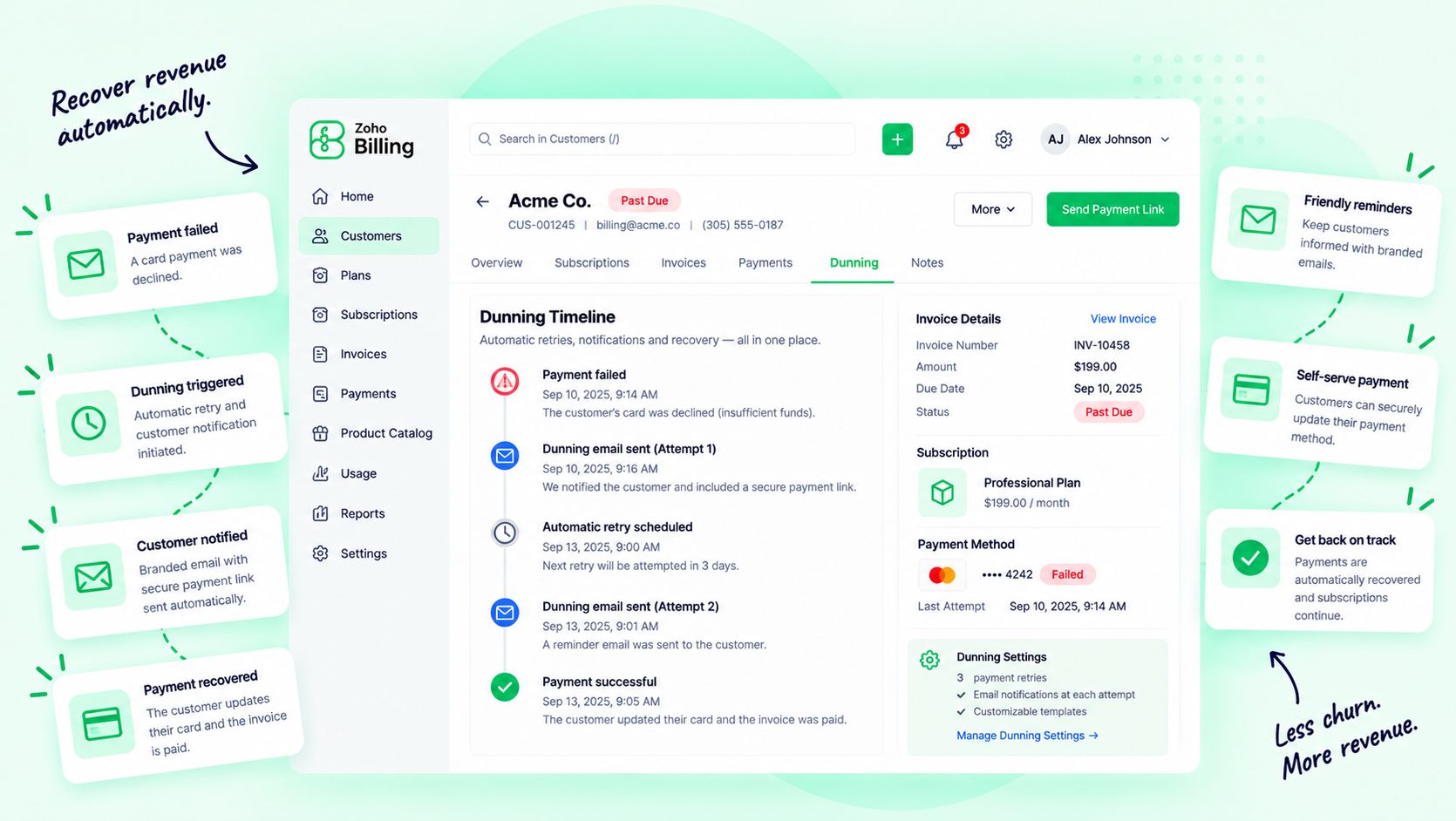 Dunning settings in Zoho Billing