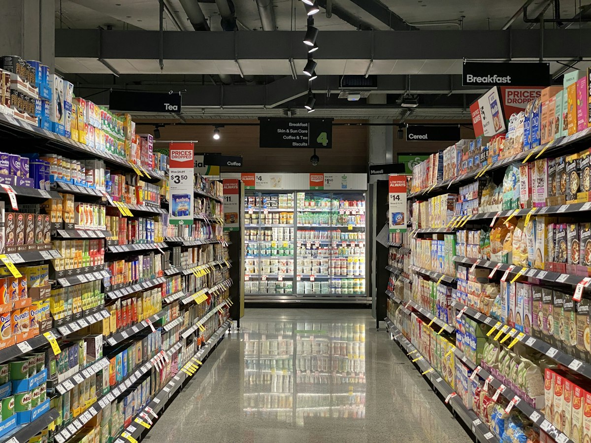 Supermarket aisle with in-store displays
