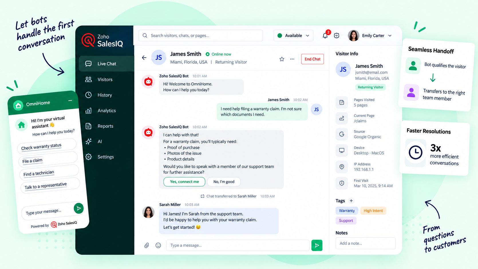 Bot handing off a conversation to a live agent