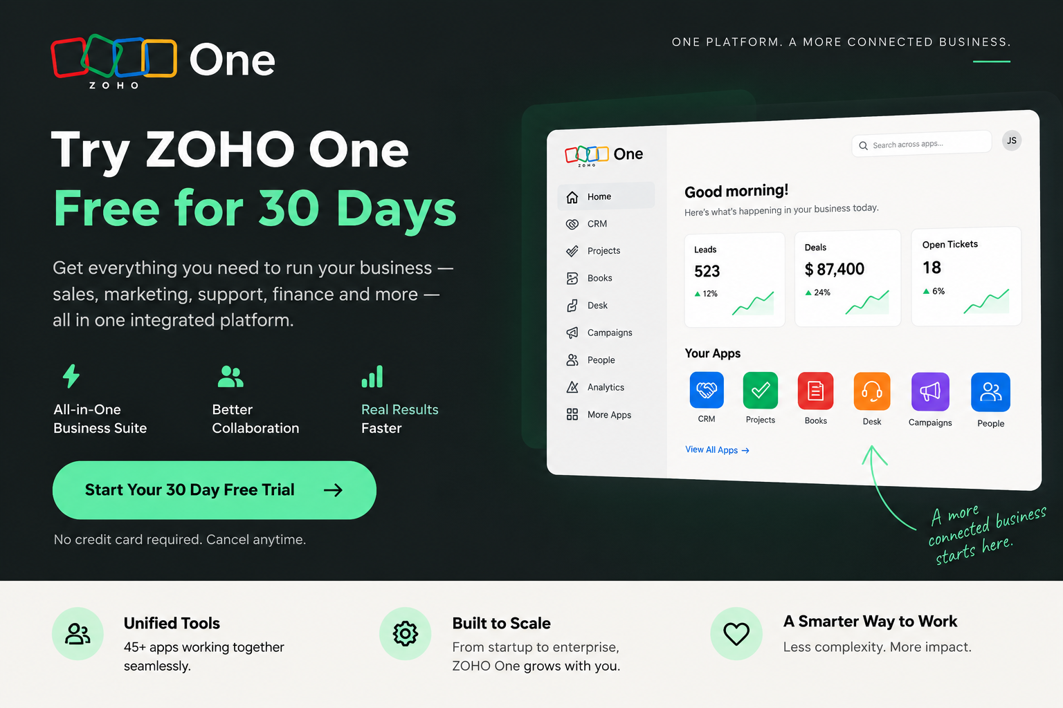 Try Zoho One free for 30 days — start your free trial