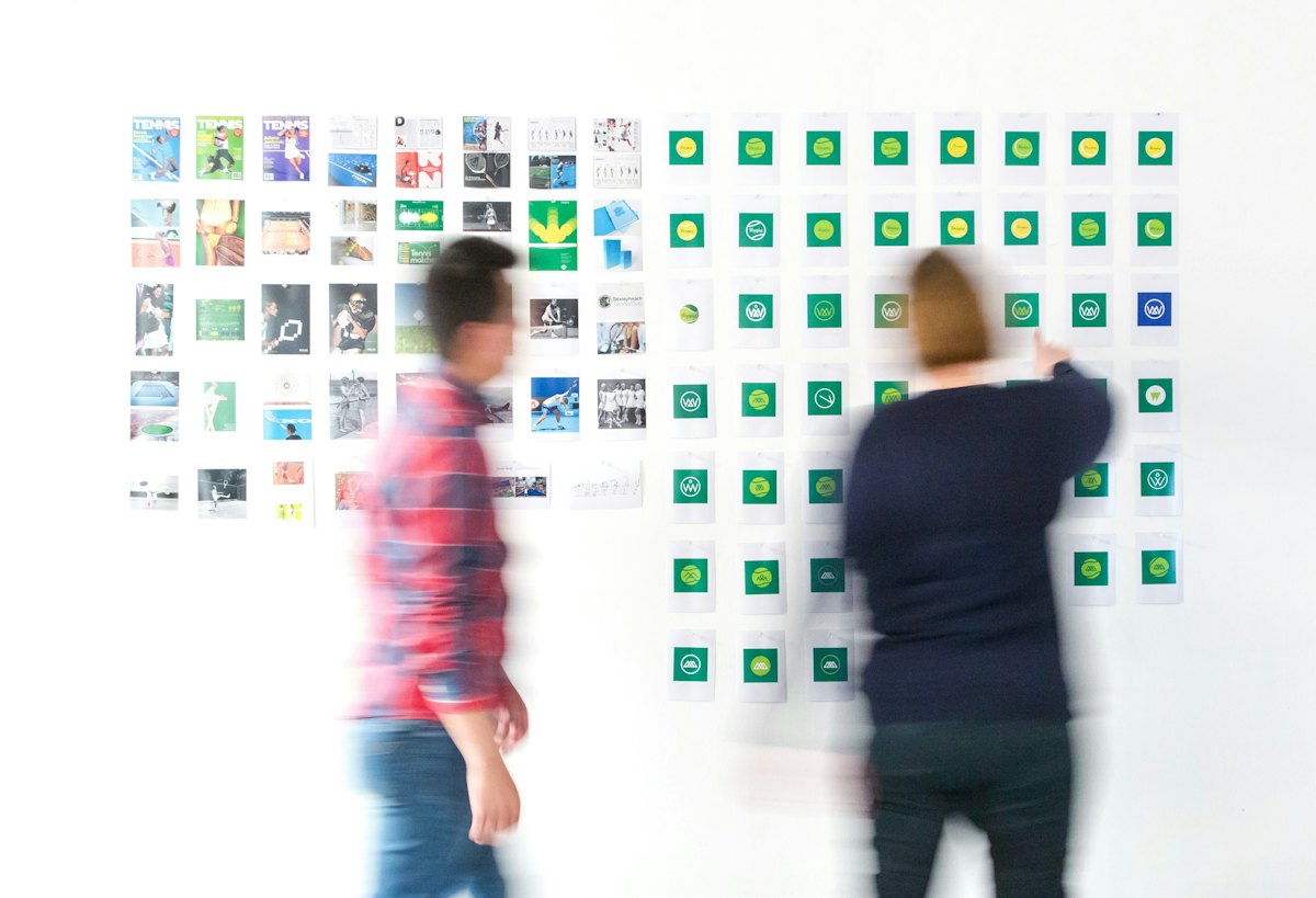 Wall of printed brand images